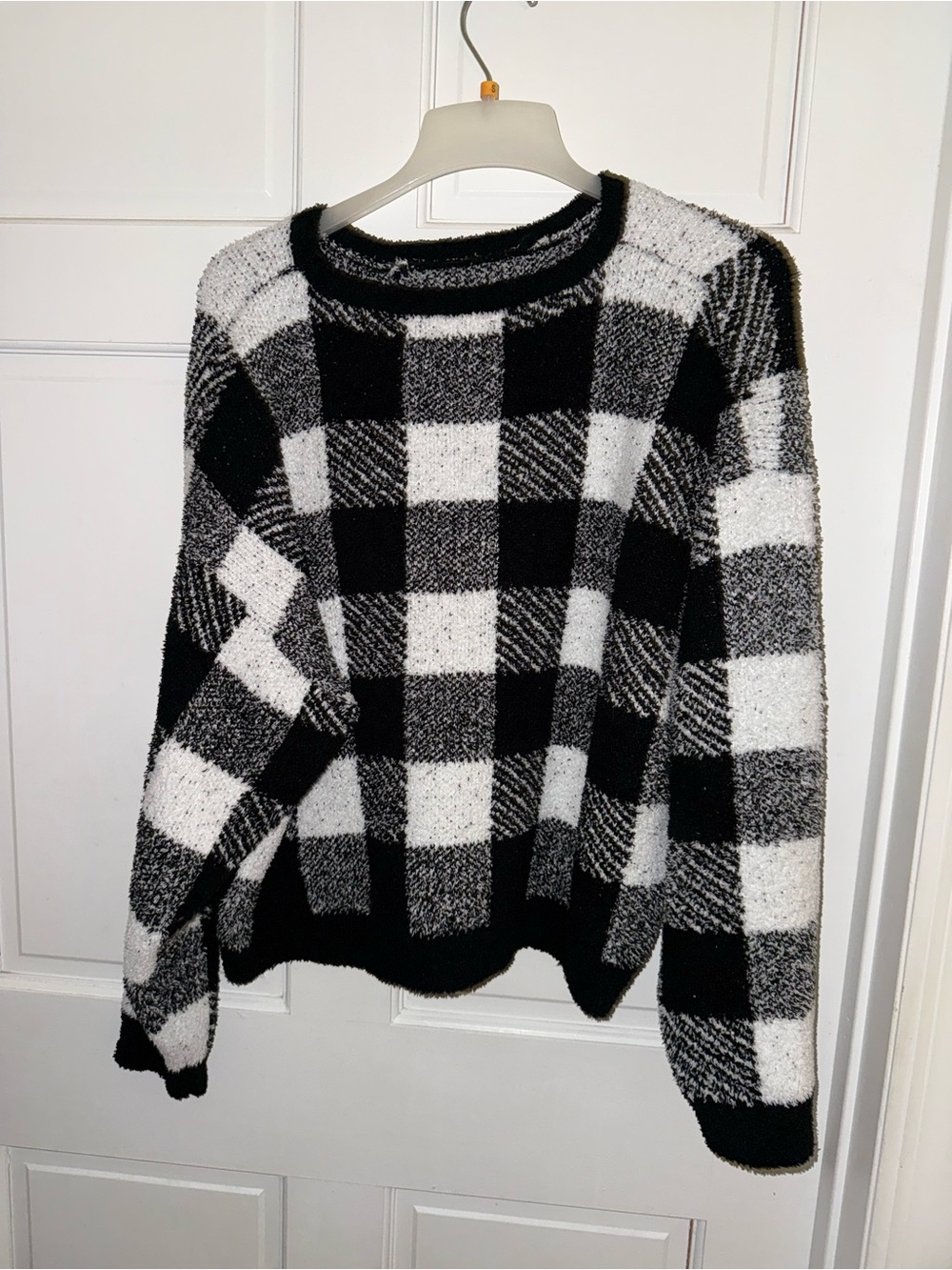 Cozy Black & White Buffalo Check Women’s Sweater